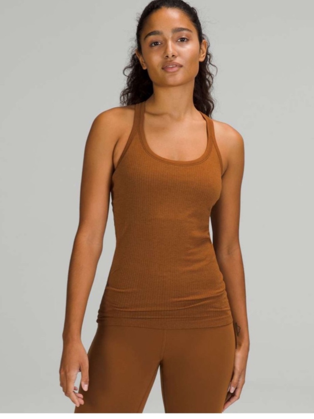 Lululemon Ebb To Street Tank Top Copper Built In Bra Seamless Size 6